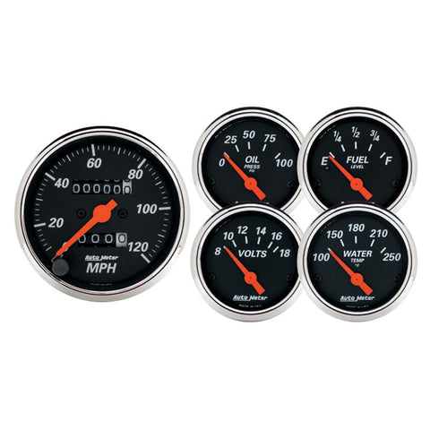 Autometer Designer Black 5pc 100-250deg Temp / 8-18V Volt / 120mph Speed / 100psi Oil / E-F Fuel - 1420