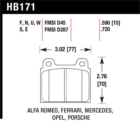 Hawk 69-77 & 84-89 Porsche 911 Blue 9012 Front Race Brake Pads - HB171E.590