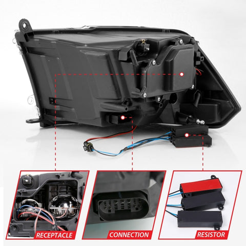ANZO 2009-2018 Dodge Ram 1500 Led Projector Plank Style Switchback H.L Halo Chrome Amber (OE Style) - 111465