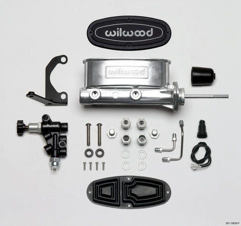 Wilwood HV Tandem M/C Kit w L/H Bracket & Prop Valve - 15/16in Bore Ball Burnished-W/Pushrod - 261-13626-P