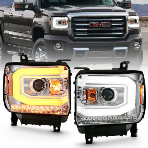 ANZO 2014-2015 Gmc Sierra 1500 Projector Headlight Plank Style Chrome w/ Switchback (Halogen Type) - 111488