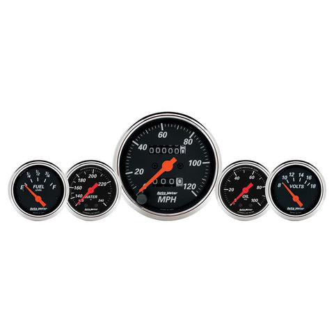 AutoMeter Gauge Kit 5 Pc. 3-1/8in. & 2-1/16in. Mech. Speedo. Wtmp & Oilp Designer Blk - 1411