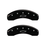 MGP 4 Caliper Covers Engraved Front & Rear Bowtie Black Finish Silver Char 2016 Chevrolet SS - 14245SBOWBK
