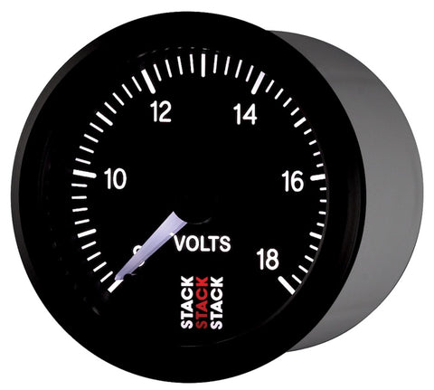 Autometer Stack 52mm 8-18V Pro Stepper Motor Battery Voltage Gauge - Black - ST3316