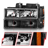 ANZO 88-98 Chevrolet C1500 Crystal Headlights Black - 111505