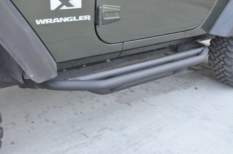 DV8 Offroad 07-18 Jeep Wrangler JK Steel Rock Guard/Sliders - Black (2 Door) - SRSOTB-03