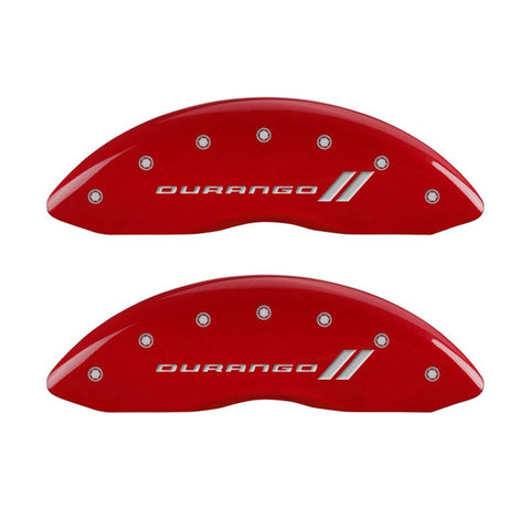 MGP 4 Caliper Covers Engraved Front & Rear With stripes/Durango Red finish silver ch - 12134SDGORD