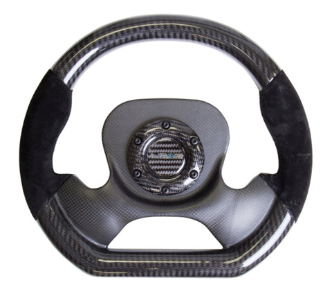 NRG Carbon Fiber Steering Wheel (320mm) CF Center Plate & Two-Tone Carbon w/Suede Trim Handles - ST-X10CF-S