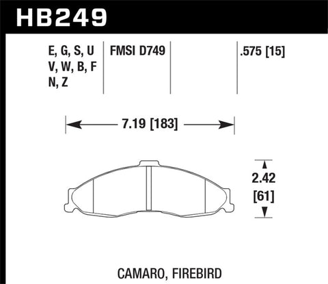 Hawk 98-02 Chevy Camaro / 98-02 Pontiac Firebird Race DTC-60 Front Brake Pads - HB249G.575