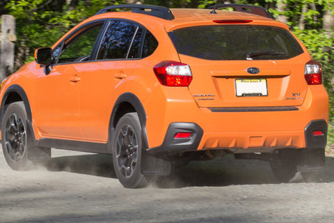 Rally Armor 13-17 Subaru Crosstrek XV Black UR Mud Flap w/ Green Logo (Altered Font) - MF26-UR-BLK/CGN-X