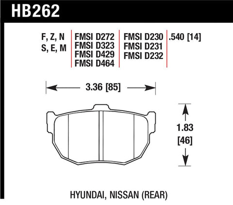 Hawk 89-97 Nissan 240SX SE HP+ Street Rear Brake Pads - HB262N.540