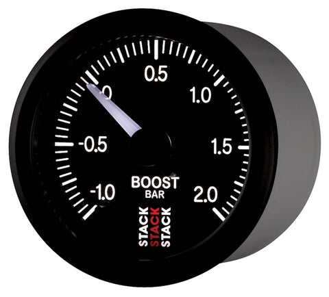 Autometer Stack 52mm -1 to +2 Bar (Incl T-Fitting) Pro Stepper Motor Boost Pressure Gauge - Black - ST3311