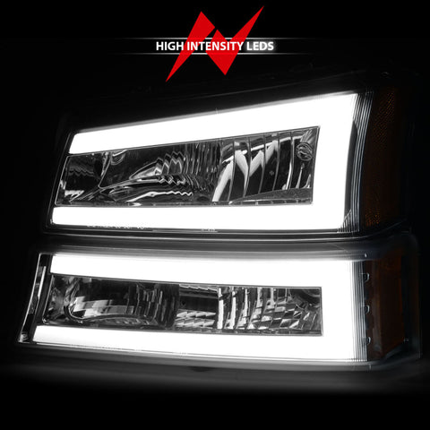 ANZO 2003-2006 Chevrolet Silverado 1500 Crystal Headlights w/ Light Bar Chrome Housing - 111502