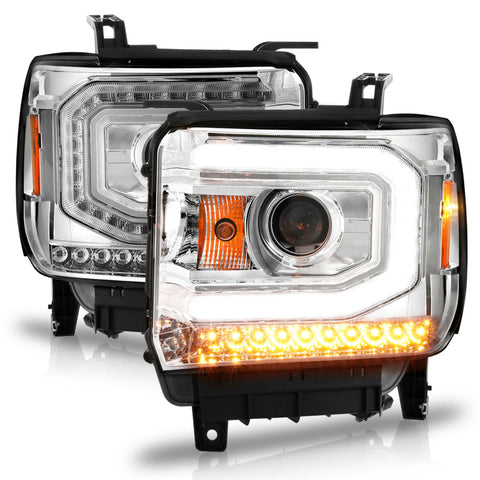 ANZO 2014-2015 GMC Sierra 1500 Projector Headlights w/ Light Bar Chrome Housing (Halogen Type) - 111514