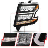 ANZO 15-20 Chevy Tahoe/Suburban LED Light Bar Style Headlights Black w/Sequential w/DRL w/Amber - 111478