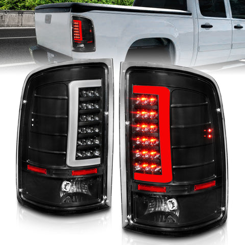 ANZO 2007-2013 GMC Sierra LED Tail Lights w/ Light Bar Black Housing Clear Lens - 311388