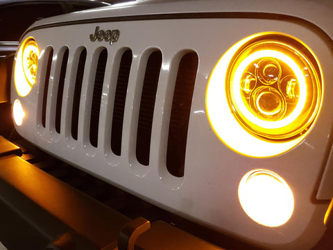 Raxiom 97-18 Jeep Wrangler TJ/JK Axial Halo Headlights w/ DRL Amber Signals- Blk Hsng (Clear Lens) - J108037