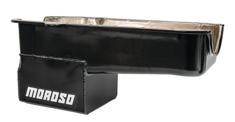 Moroso Pre-80 Chevrolet Small Block (w/Driver Side Dipstick) Wet Sump 7qt 9.5in Steel Oil Pan - Blk - 20160
