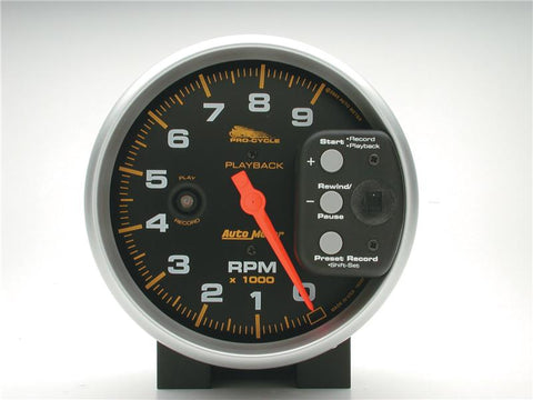 Autometer Pro-Cycle Gauge Tach 5in 9K Rpm Pedestal W/ Rpm Playback Black - 19266