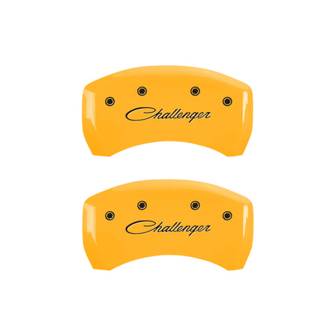 MGP 4 Caliper Covers Engraved Front & Rear Cursive/Challenger Yellow finish black ch - 12181SCLSYL