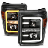 ANZO 2011-2016 Ford F250 Projector Headlights w/ Plank Style Switchback Black w/ Amber - 111406