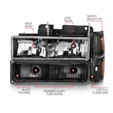 ANZO 88-98 Chevrolet C1500 Crystal Headlights Black - 111505