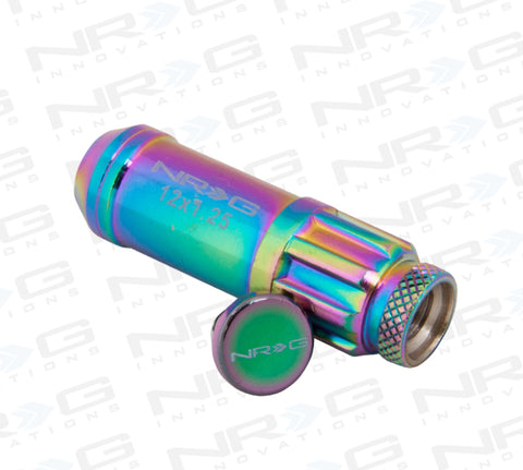 NRG 700 Series M12 X 1.25 Steel Lug Nut w/Dust Cap Cover Set 21 Pc w/Locks & Lock Socket - Neochrome - LN-LS710MC-21