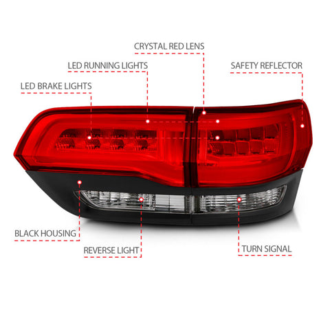 ANZO 2014-2016 Jeep Grand Cherokee LED Taillights Red/Clear - 311268