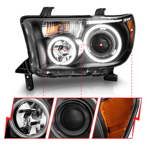 ANZO 2007-2013 Toyota Tundra Projector Headlights w/ Halo Black (CCFL) - 111174