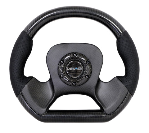 NRG Carbon Fiber Steering Wheel (320mm) CF Center Plate & Two-Tone Carbon w/Leather Trim Handles - ST-X10CF