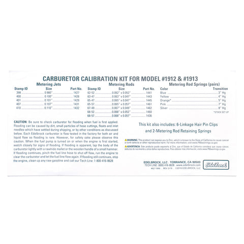Edelbrock Calibration Kit for 1912 / 1913 - 1949