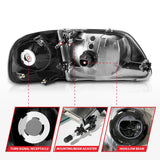 ANZO 1997-2003 Ford F150 Crystal Headlight Black w/ Parking Light - 111460