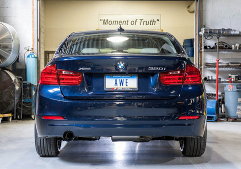 AWE Tuning 13-18 BMW 320i (F30) Touring Edition Exhaust w/ Performance Mid Pipe - Diamond Blk Tips - 3015-23038
