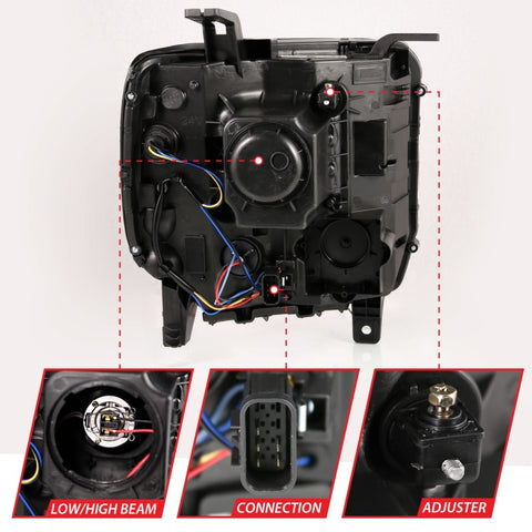 ANZO 2014-2015 GMC Sierra 1500HD Projector Plank Style Headlight Black W/ DRL - 111450