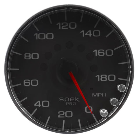 Autometer Spek-Pro Gauge Speedometer 5in 180 Mph Elec. Programmable Black/Black - P230328