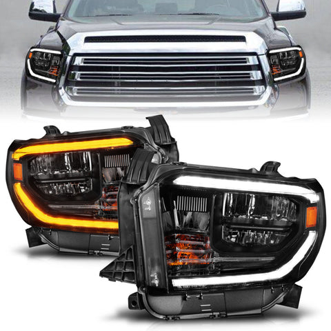 ANZO 2014-2021 Toyota Tundra LED Crystal Headlights w/ Switchback Black Housing w/ DRL - 111533