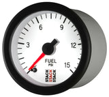Autometer Stack 52mm 0-15 PSI 1/8in NPTF Male Pro Stepper Motor Fuel Pressure Gauge - White - ST3354