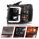 ANZO 07-13 Chevrolet Silverado 1500 Plank Style Projector Headlights Black w/ Amber - 111410