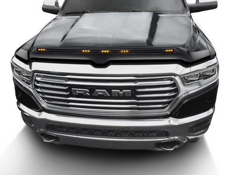 AVS 19-22 Ram 1500 Aeroskin Hood Shield Color Match w/ Lights - Diamond Black - 753163-PXJ