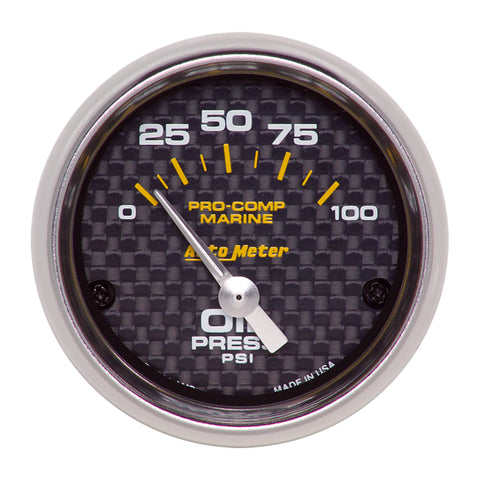 Autometer Marine Carbon Fiber 2-1/16in 100PSI Electric Oil Pressure Gauge - 200758-40