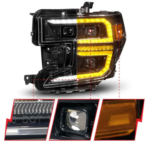 ANZO 19-21 GMC Sierra 1500 LED Projector Headlight w/Switchback+Sequential - Black - 111600