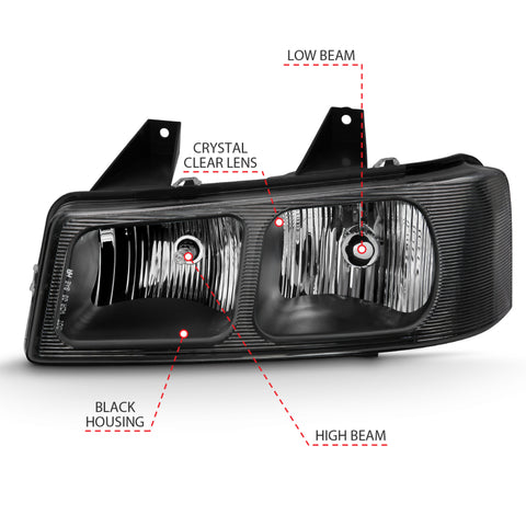 ANZO 2003-2017 Chevy Express Crystal Headlight Black - 111474