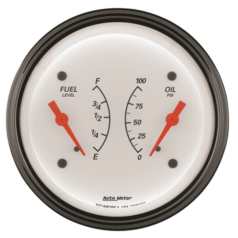 AutoMeter Gauge Dual Fuel & Oilp 3-3/8in. 240 Ohm(e) to 33 Ohm(f) & 100PSI Elec Arctic White - 1313
