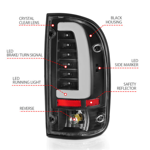 ANZO 95-00 Toyota Tacoma LED Taillights Black Housing Clear Lens (Pair) - 311353