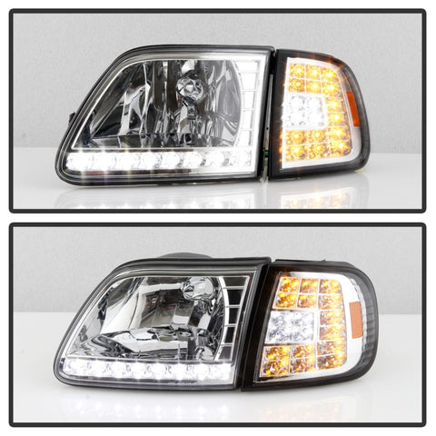 xTune Ford F150 97-03 Crystal Headlights w/ Clear LED Corners Chrome HD-ON-FF15097-LED-SET-C - 5014191