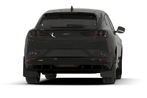 Rally Armor 21-26 Ford Mustang Mach-E/GT/Rally Black Mud Flap w/White Logo - MF96-UR-BLK-WH