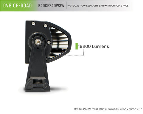 DV8 Offroad Dual Row LED Light Bar With Chrome Face 40 Inch - B40CE240W3W