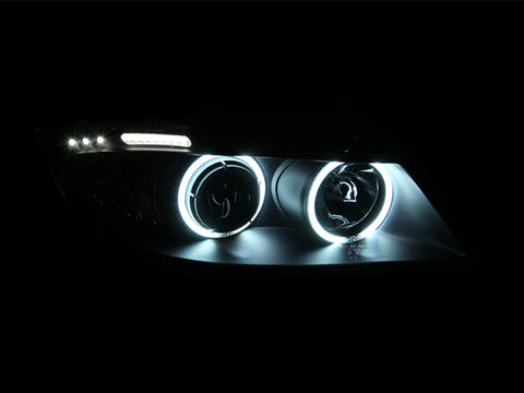 ANZO 2006-2008 BMW 3 Series E90-E91 Projector Headlights w/ Halo w/ LED Bar Black (CCFL) - 121335