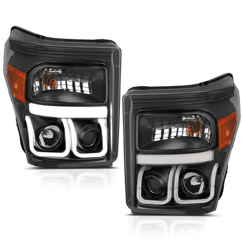 ANZO 2011-2015 Ford F-250 Projector Headlights w/ U-Bar Black - 111292