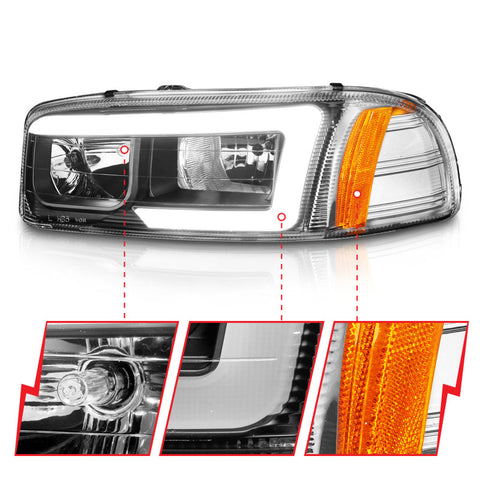 ANZO 99-17 GMC Sierra/Denali Headlights Black Amber (w/C Light Bars) - 111522